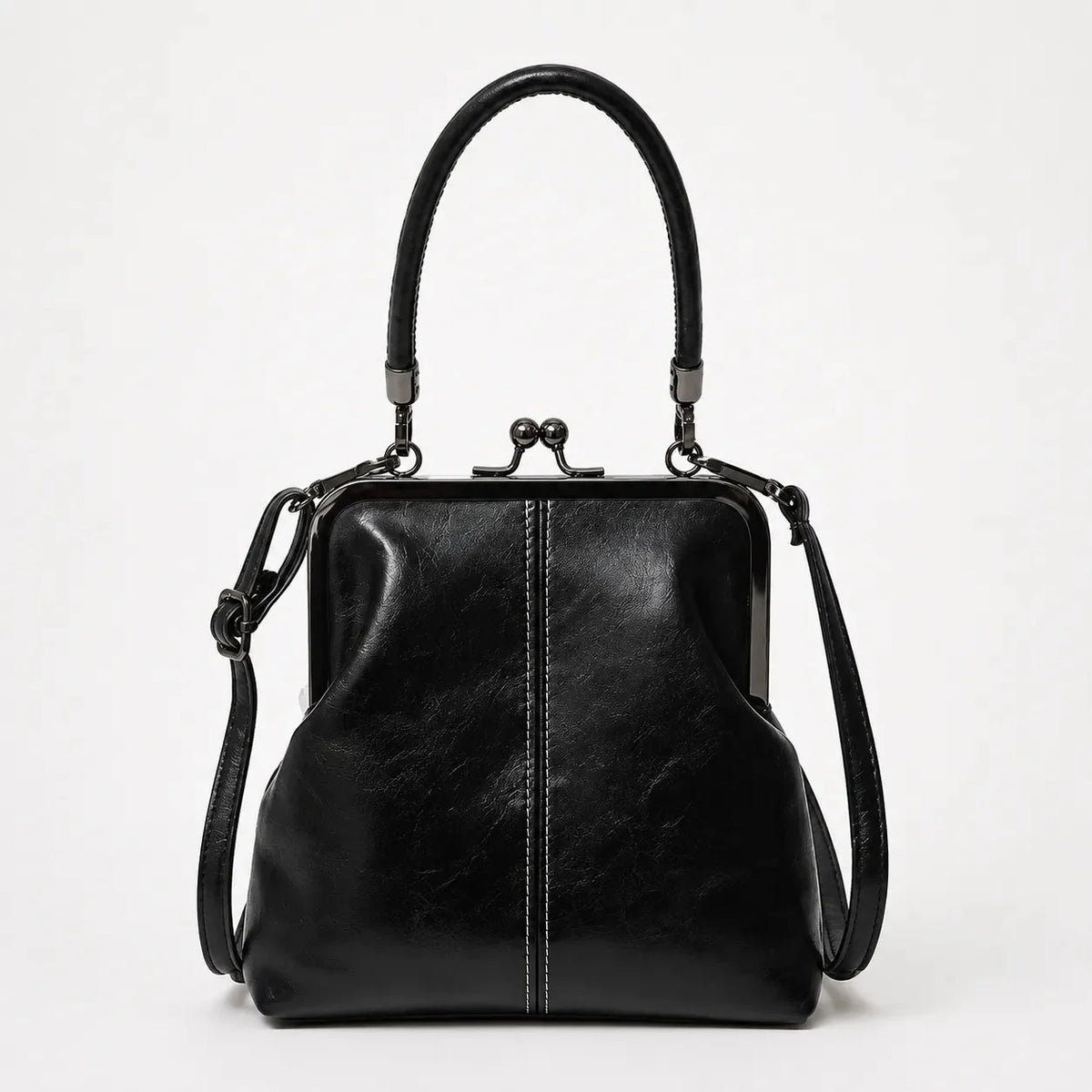 Crossbody väska dam vintage med handtag och kiss lock-lås