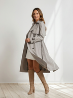 Dam lång dubbelknäppt trenchcoat med bältad midja, övergångskappa