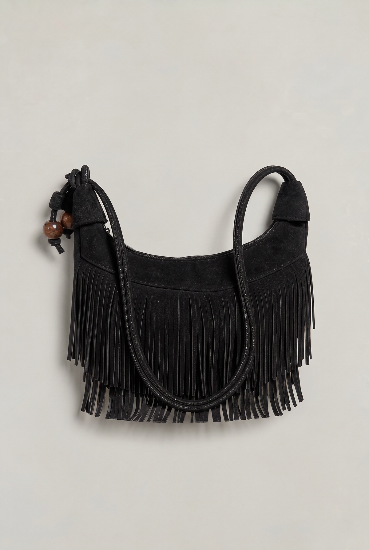 Axelväska dam fransad boho mockalook med enkel axelrem