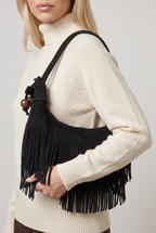 Axelväska dam fransad boho mockalook med enkel axelrem