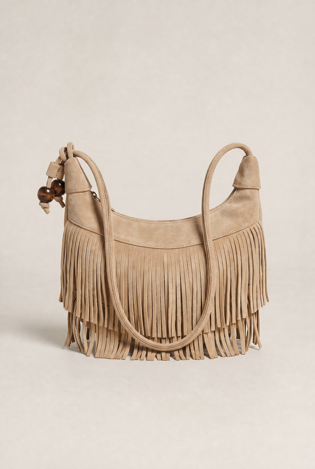 Axelväska dam fransad boho mockalook med enkel axelrem
