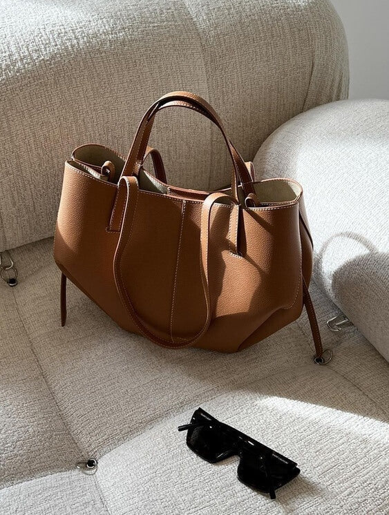 Läderväska dam tote bag i äkta skinn med vintagedesign och stor kapacitet