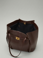 Tote bag dam mjuk med guldbeslag och rymligt huvudfack