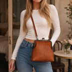 Crossbody väska dam vintage med handtag och kiss lock-lås