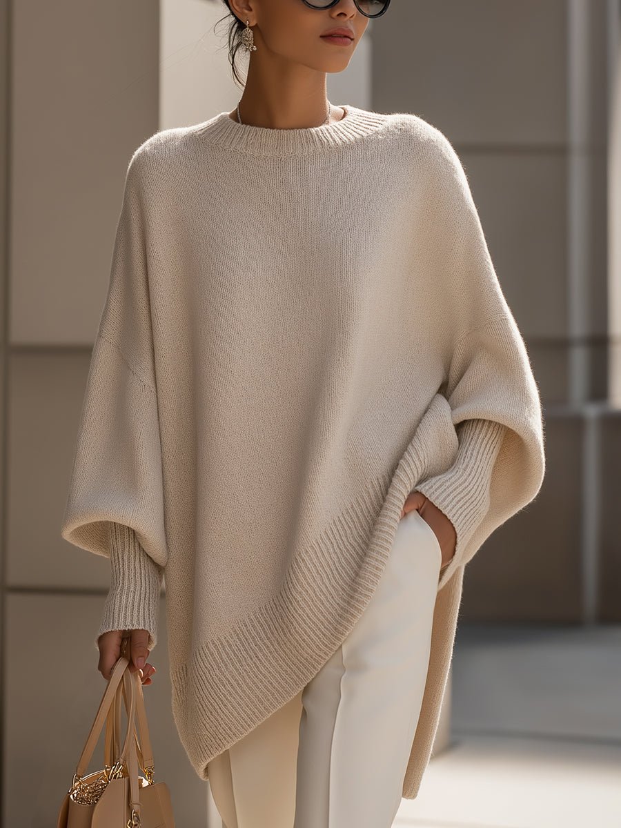 Stickad tröja dam oversized med mjuk drapé och långärmad passform