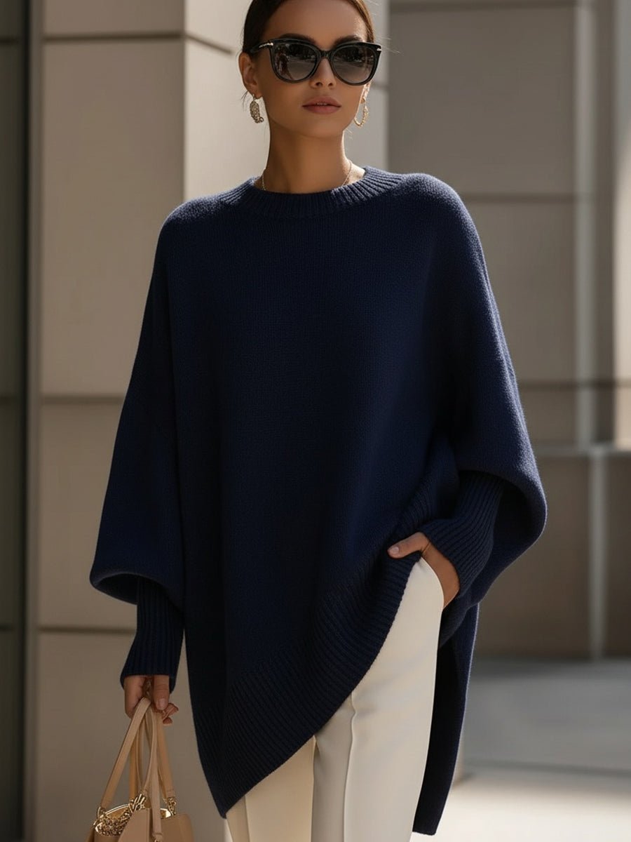 Stickad tröja dam oversized med mjuk drapé och långärmad passform