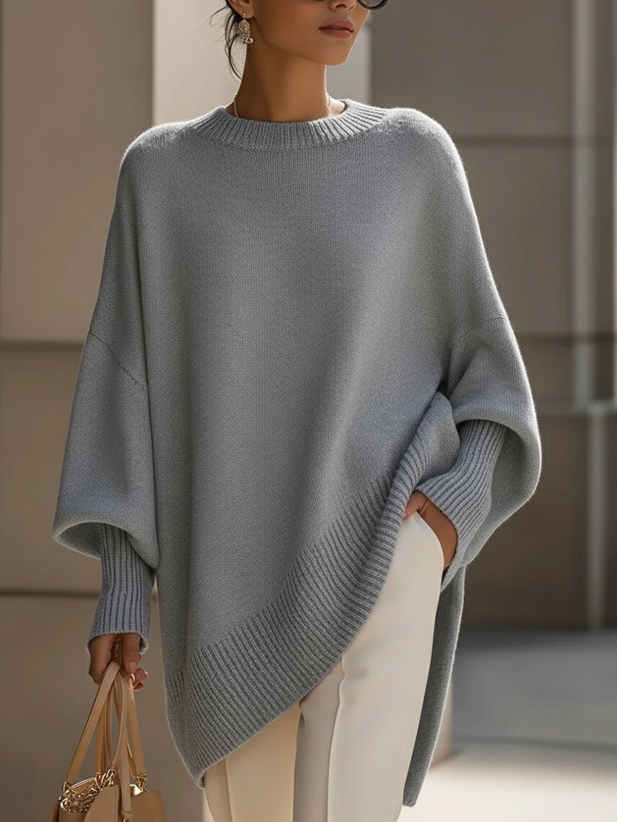 Stickad tröja dam oversized med mjuk drapé och långärmad passform