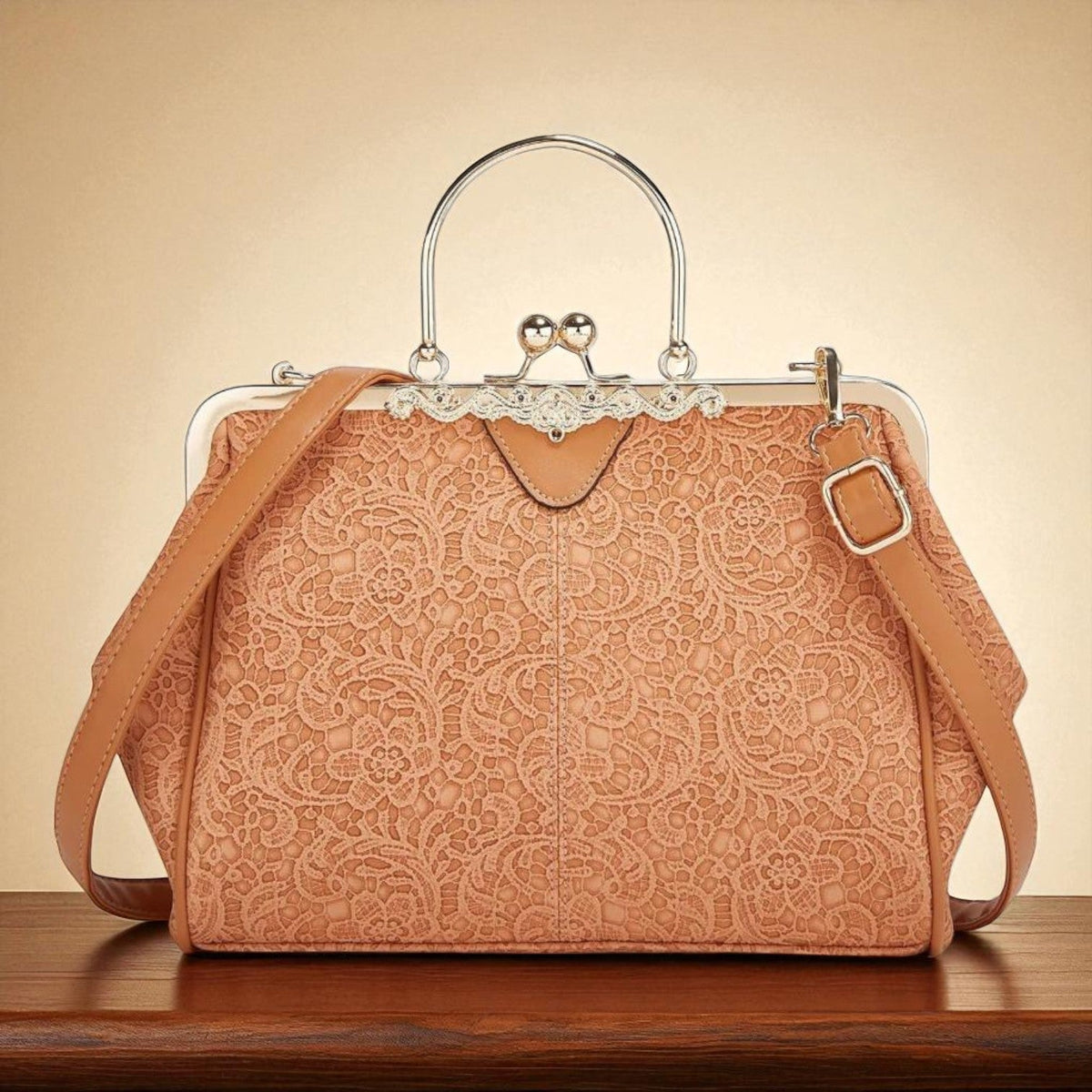 Handväska dam vintage präglad crossbody med justerbar axelrem