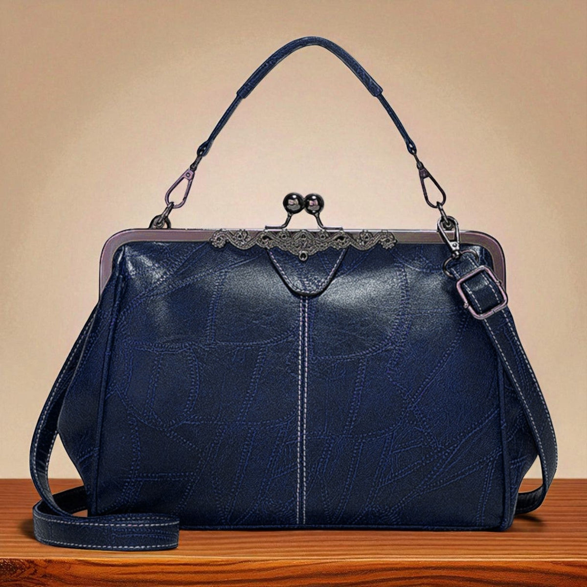 Handväska dam vintage präglad crossbody med justerbar axelrem