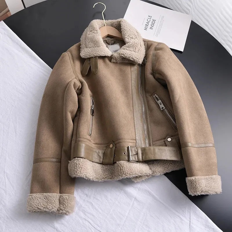 Vinterjacka dam pilotjacka shearlingfoder oversized krage
