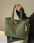 Tote bag dam ribbad väska med två ytterfickor och rymligt innerutrymme