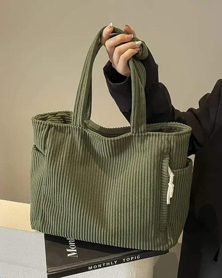 Tote bag dam ribbad väska med två ytterfickor och rymligt innerutrymme