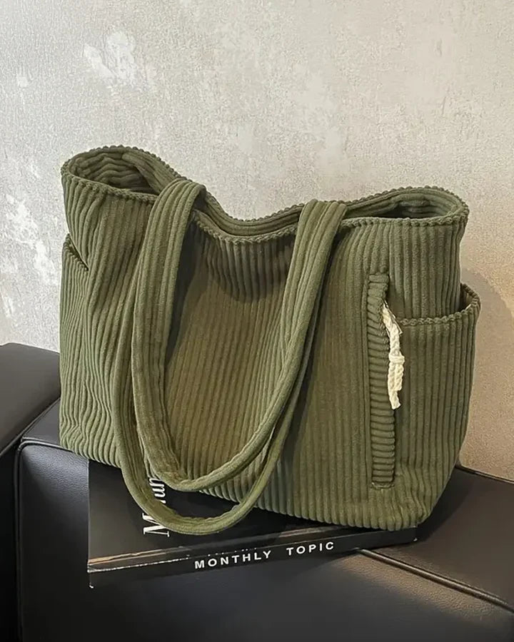 Tote bag dam ribbad väska med två ytterfickor och rymligt innerutrymme