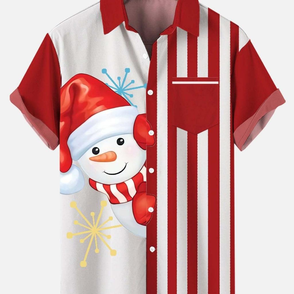 Julskjorta herr med tomtetryck, kortärmad Hawaiistil
