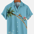 Julskjorta herr med tomtetryck, kortärmad Hawaiistil