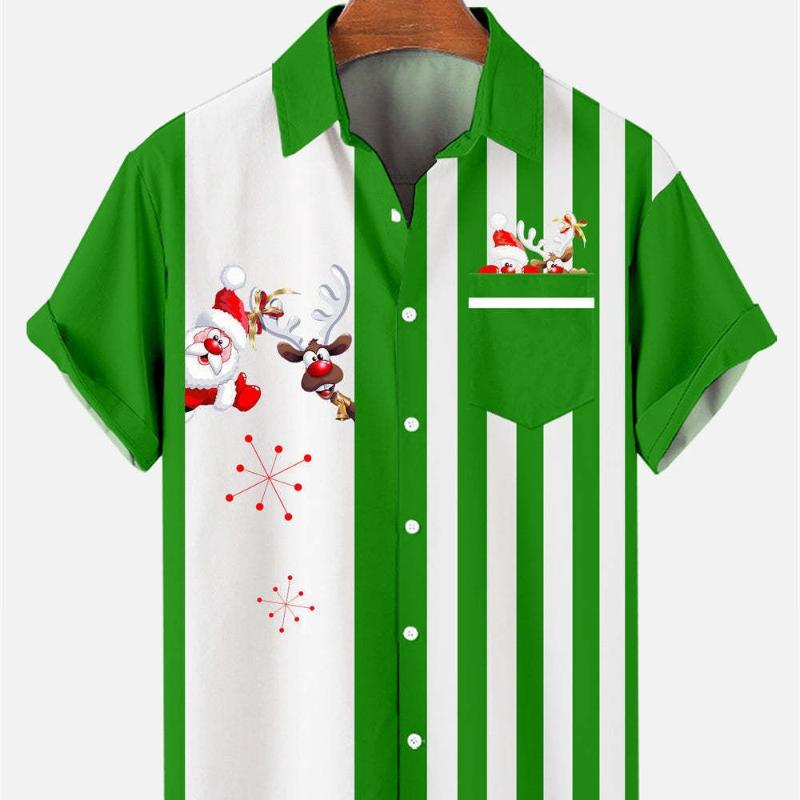Julskjorta herr med tomtetryck, kortärmad Hawaiistil