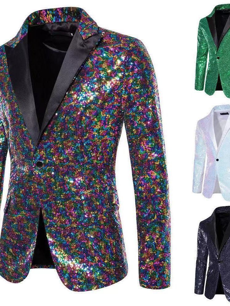 Paljettkavaj herr med glittrande paljetter och bröstficka