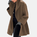 Vinterkappa dam oversized lång med huva och öppen framsida