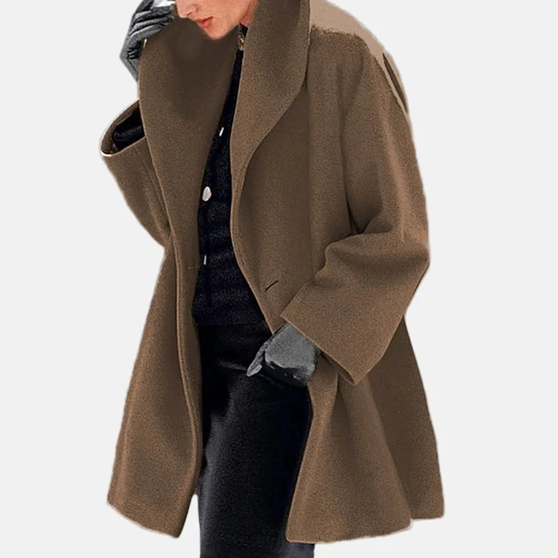 Vinterkappa dam oversized lång med huva och öppen framsida