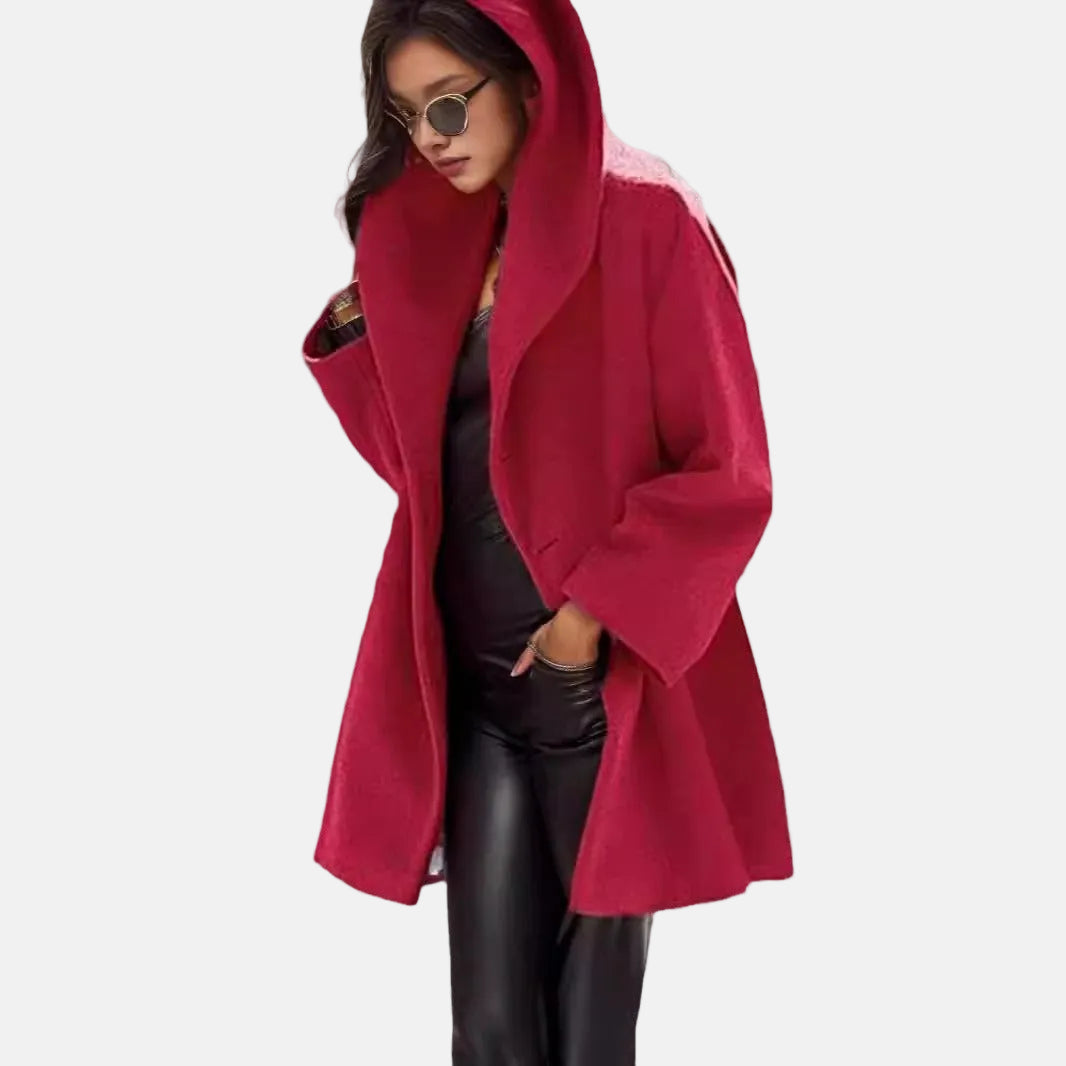 Vinterkappa dam oversized lång med huva och öppen framsida