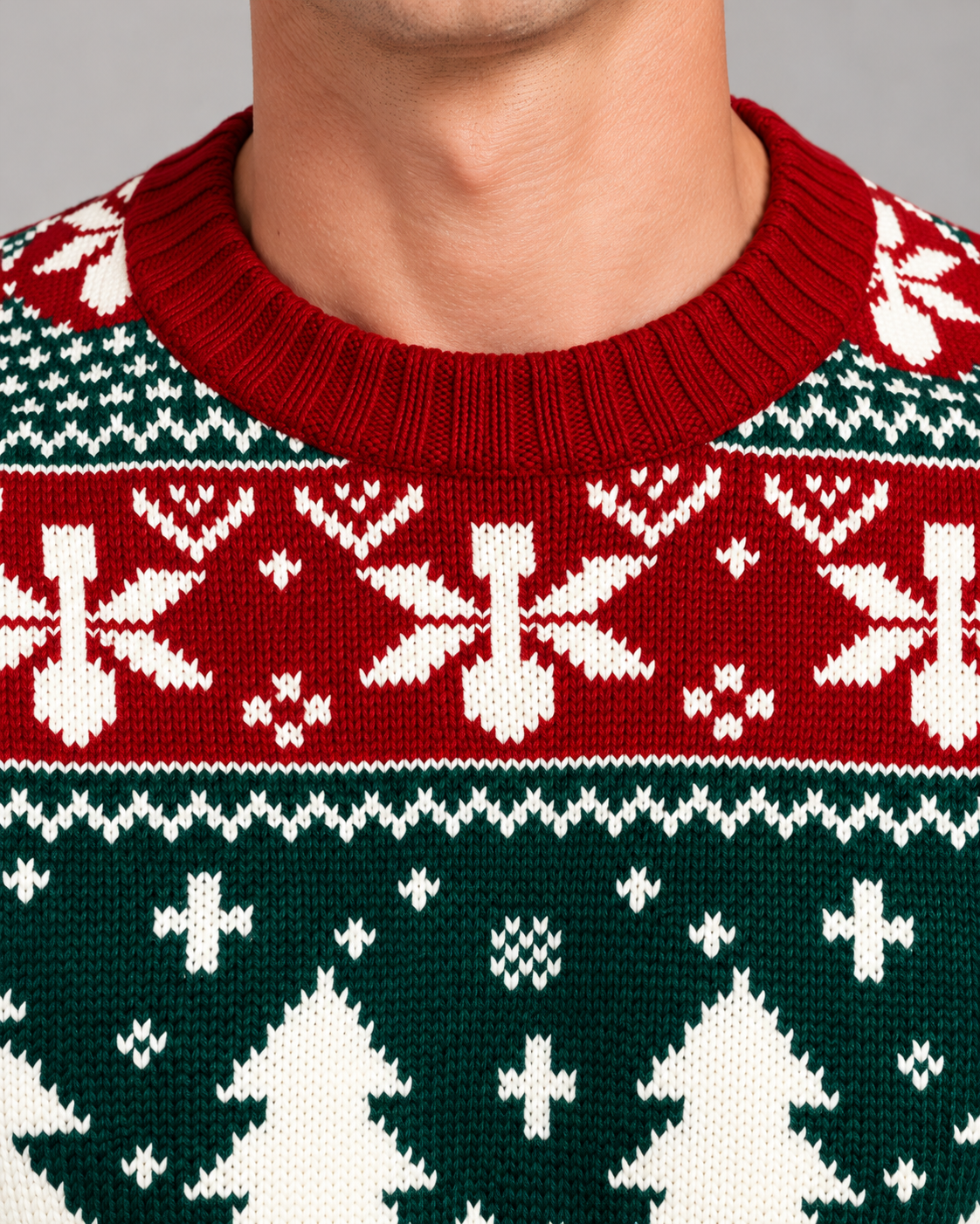 Jultröja herr stickad med renmönster fair isle och rund halsringning