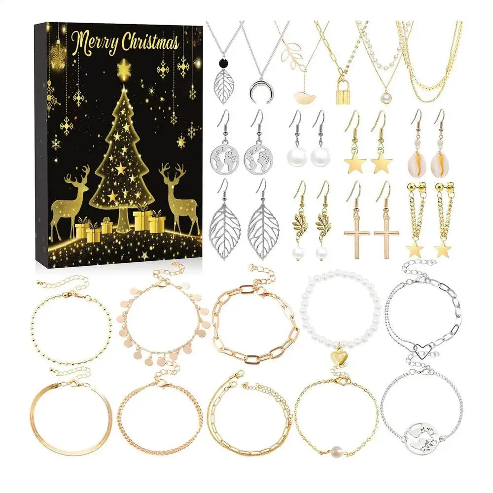 Julkalender smycken för dam med örhängen och armband i blommigt tema