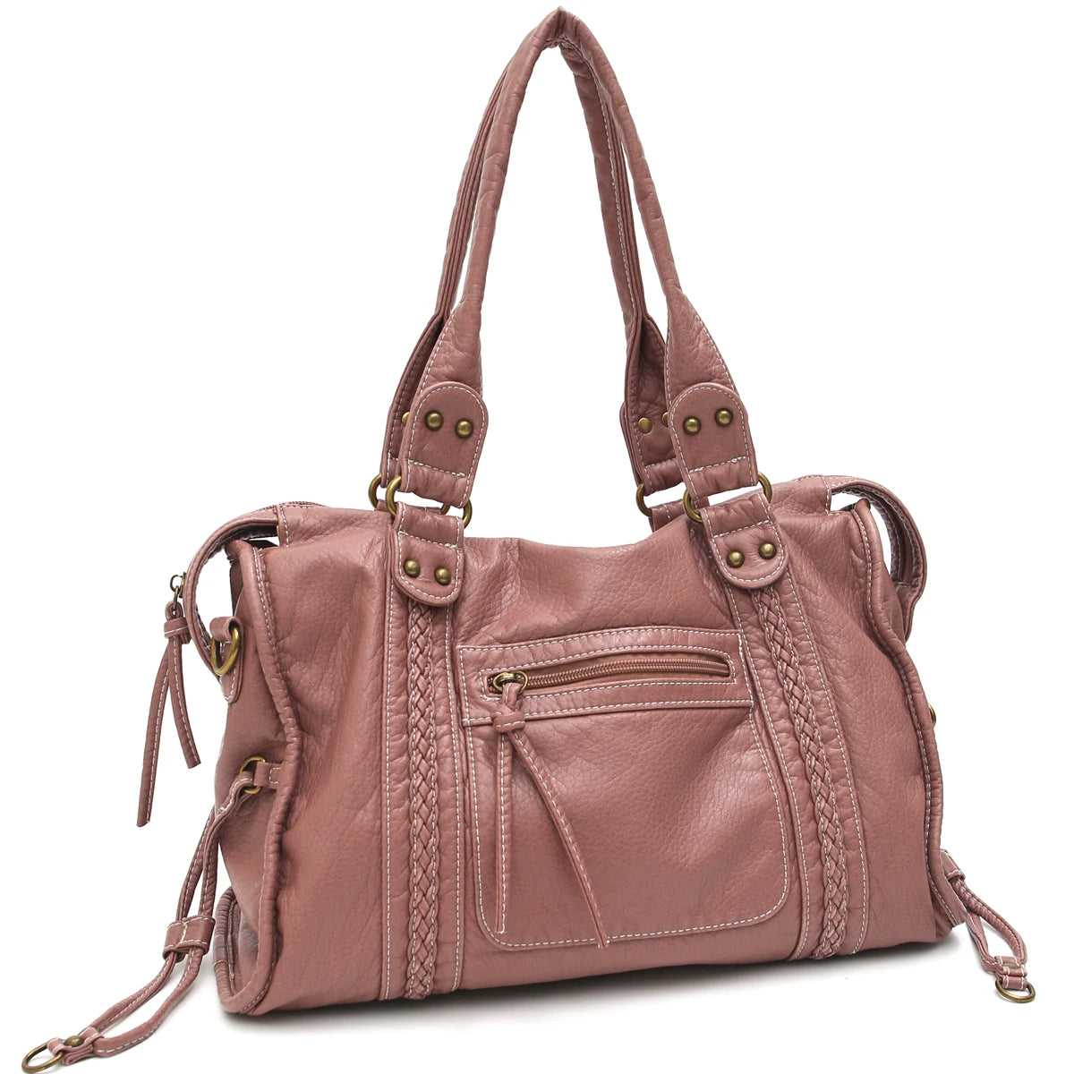 Crossbody väska dam med stor kapacitet, vintage tote och dragkedja med axelrem