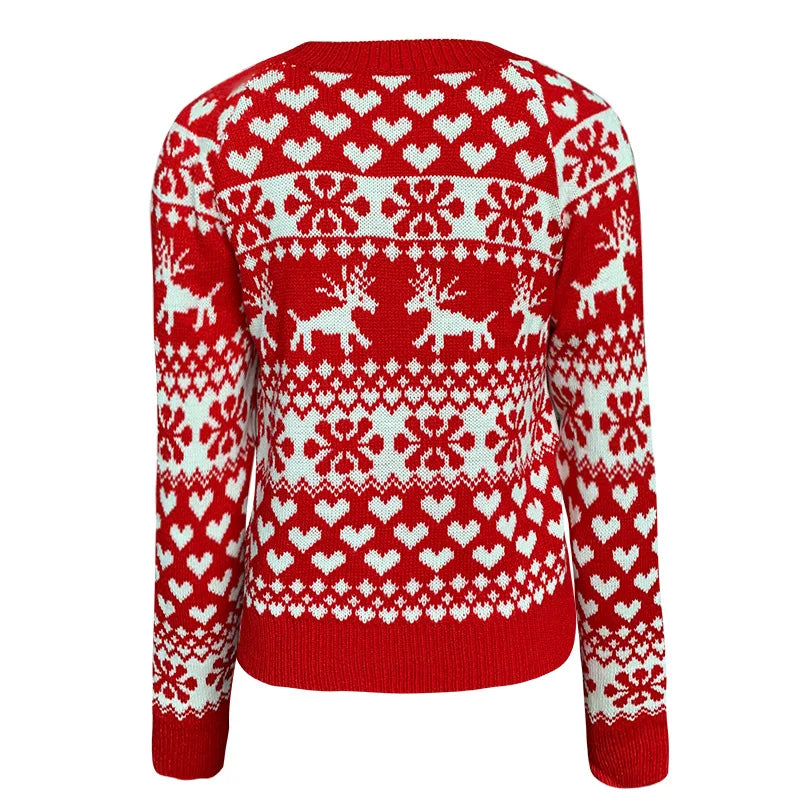 Jultröja dam med snöflingemönster i stickad jacquard med långa ärmar