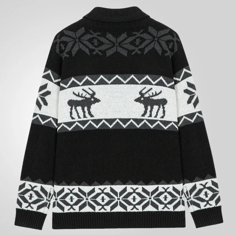 Jultröja herr stickad jacquard med julmönster och långa ärmar