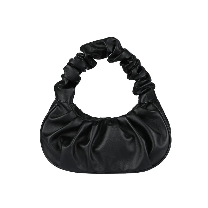 Axelväska dam plisserad hobo med mjuk dumplingdesign i svart