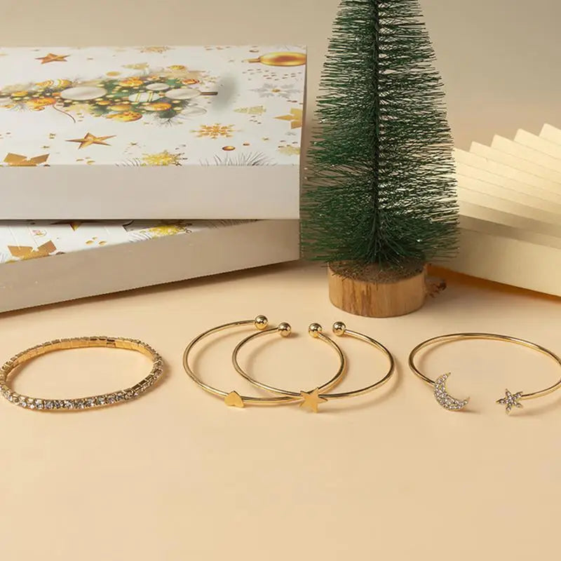 Julkalender smycken dam i guldfärg med örhängen och halsband
