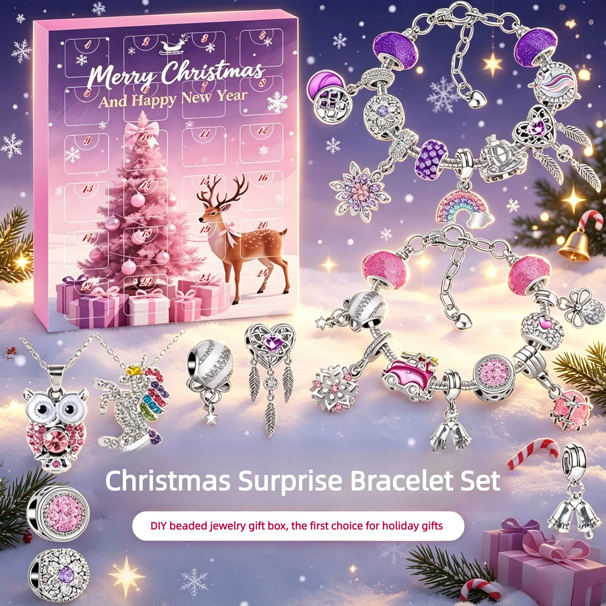 Julkalender berlockarmband med 24 luckor, DIY smycken för julkänsla
