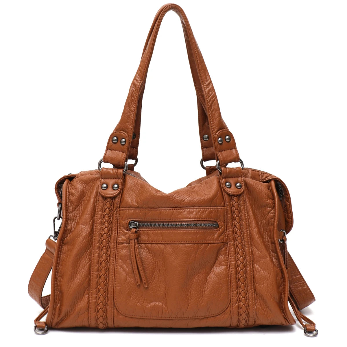 Crossbody väska dam med stor kapacitet, vintage tote och dragkedja med axelrem