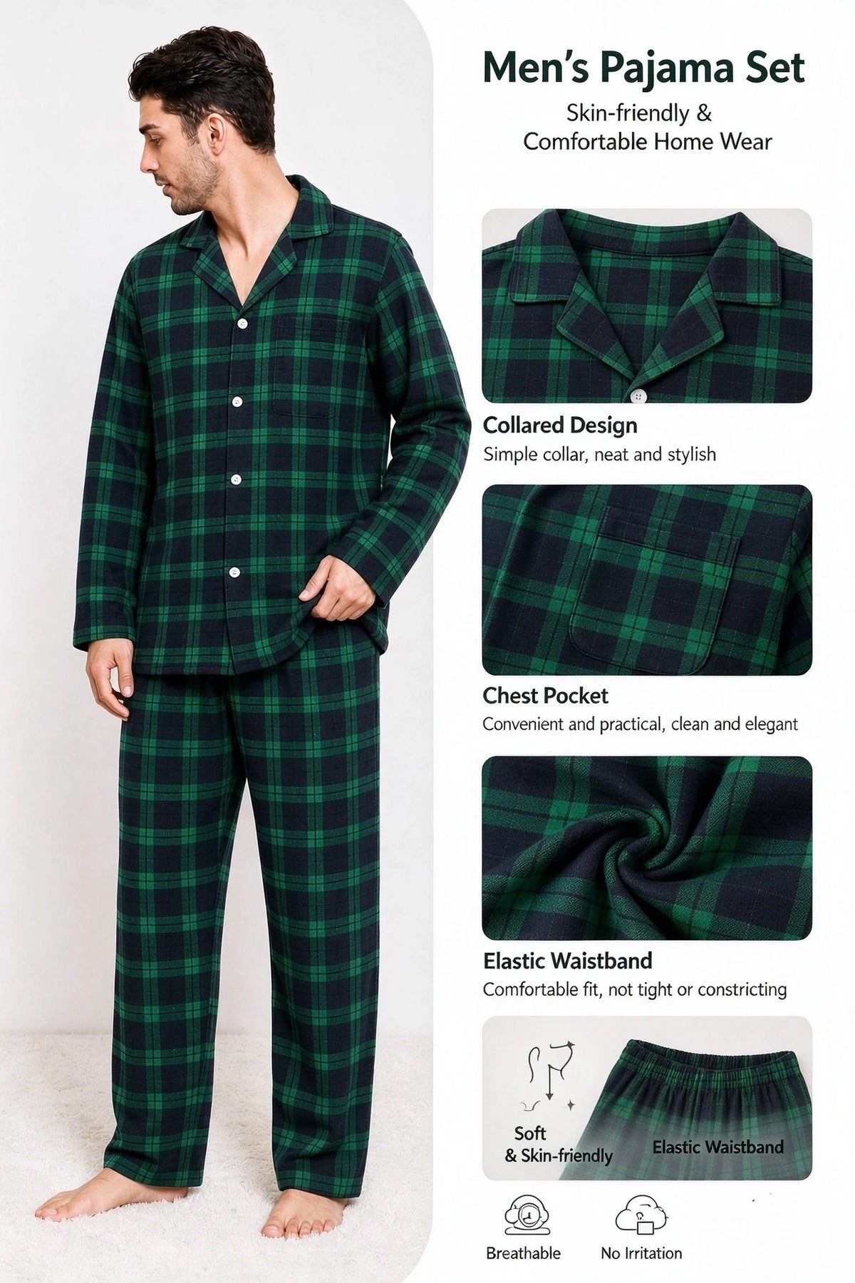 Julpyjamas dam med rutigt mönster och knappskjorta