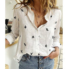 Blus dam casual luftig sommarmodell med fågelmotiv och stora storlekar
