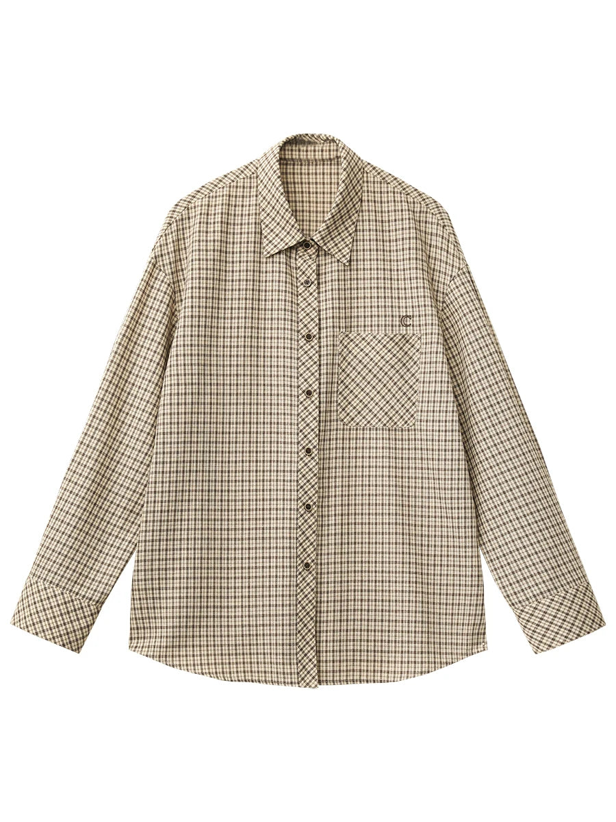 Julblus dam rutig med broderi, retro enkelknäppt