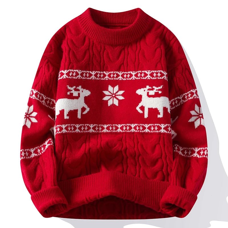 Jultröja herr stickad med hjortmotiv och rund hals