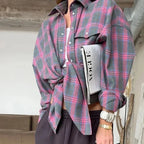 Skjorta dam rutig oversized långärmad retro, koreansk stil