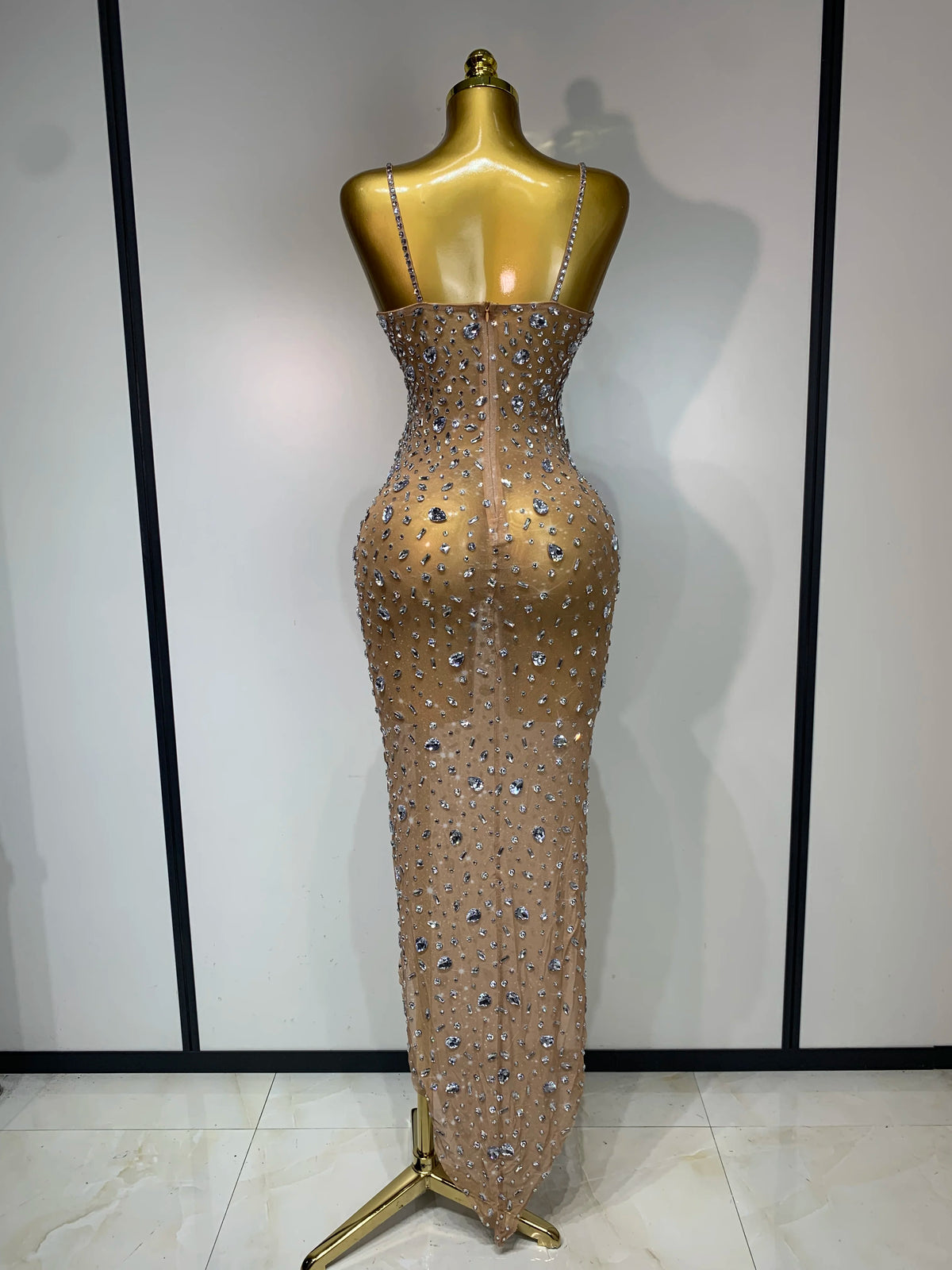 Strasklänning dam bodycon med genomskinlig mesh och figurnära passform