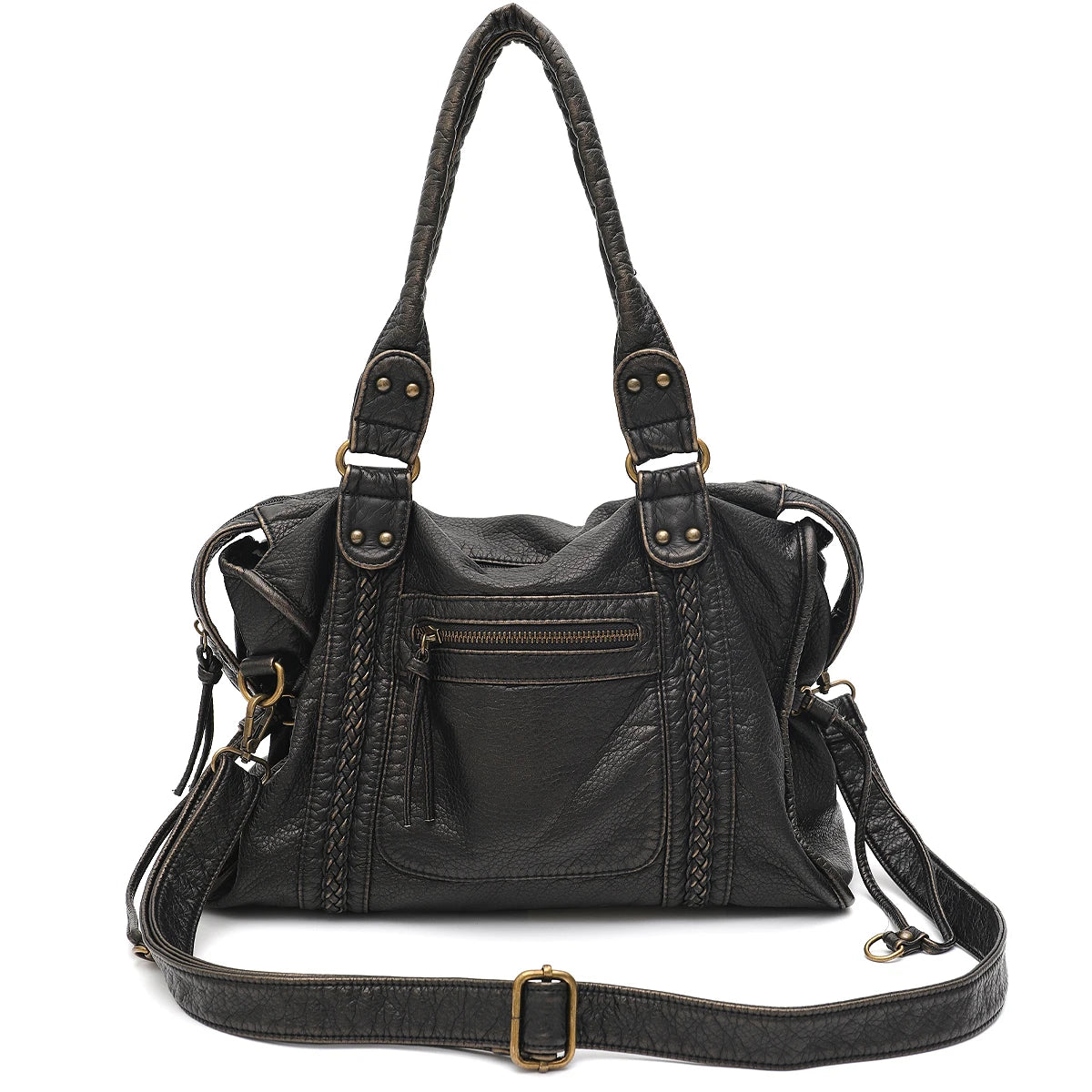 Crossbody väska dam med stor kapacitet, vintage tote och dragkedja med axelrem