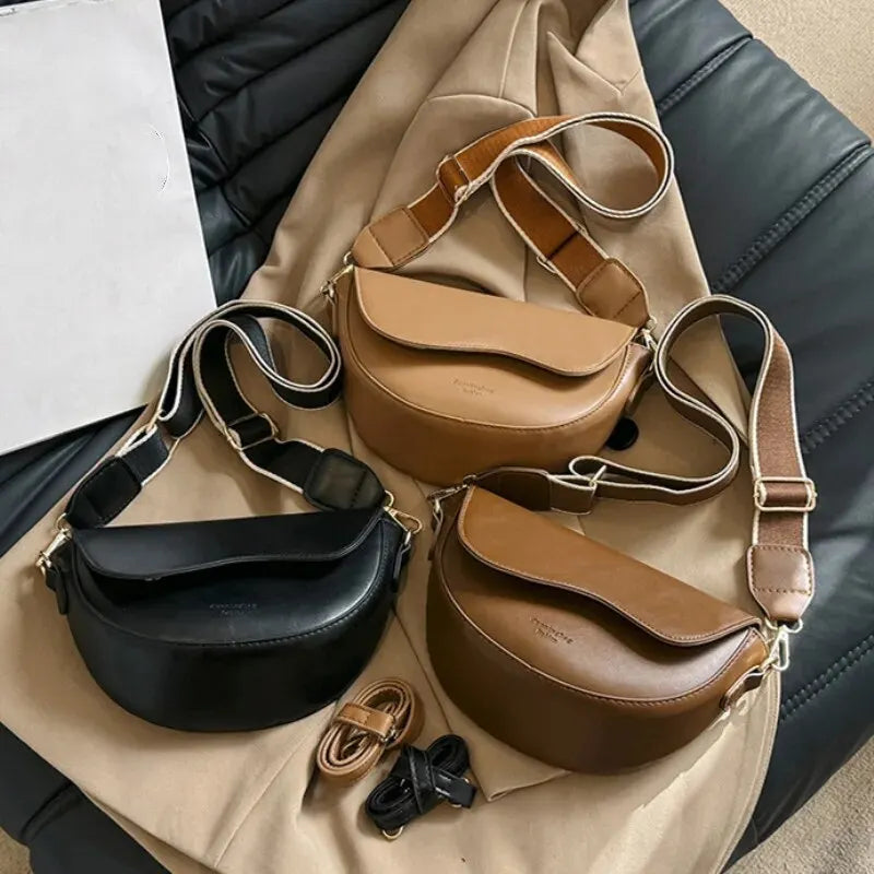 Crossbody väska dam vintage liten sadelväska med bred axelrem