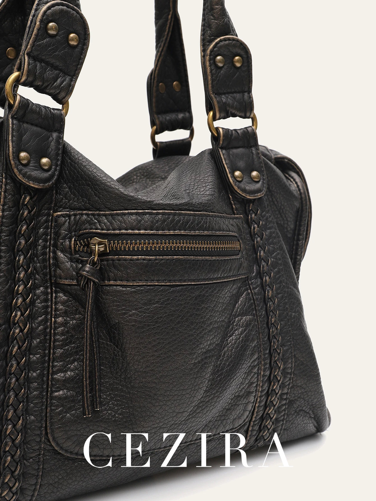 Crossbody väska dam med stor kapacitet, vintage tote och dragkedja med axelrem