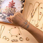 Julkalender smycken med örhängen, halsband och armband, blommig design