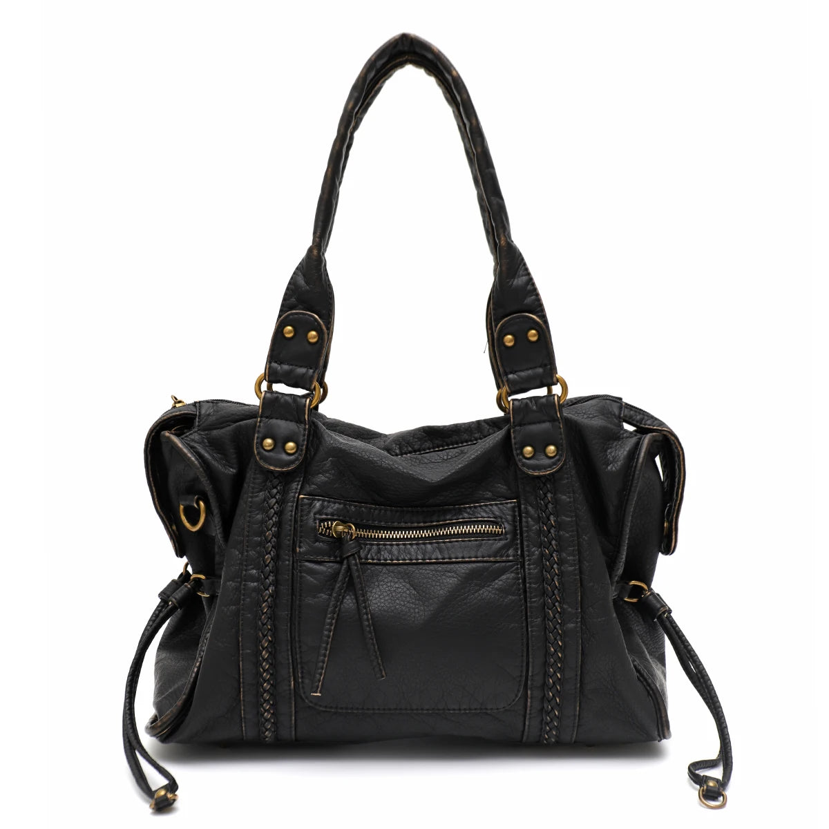 Crossbody väska dam med stor kapacitet, vintage tote och dragkedja med axelrem