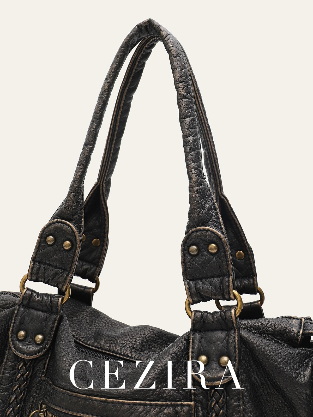 Crossbody väska dam med stor kapacitet, vintage tote och dragkedja med axelrem