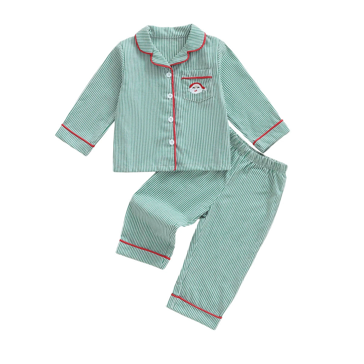 Julpyjamas barn pojkar långärmad 2 delar set med knappad skjorta