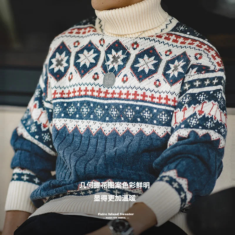 Stickad tröja herr Fair Isle mönster vintage vinter