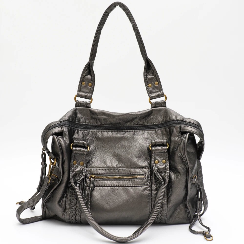 Crossbody väska dam med stor kapacitet, vintage tote och dragkedja med axelrem