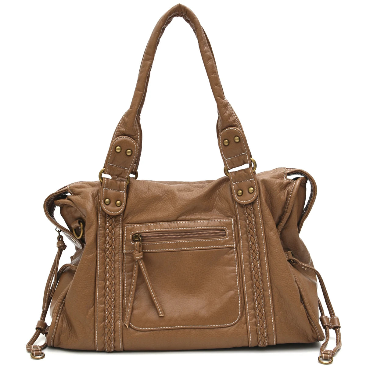 Crossbody väska dam med stor kapacitet, vintage tote och dragkedja med axelrem