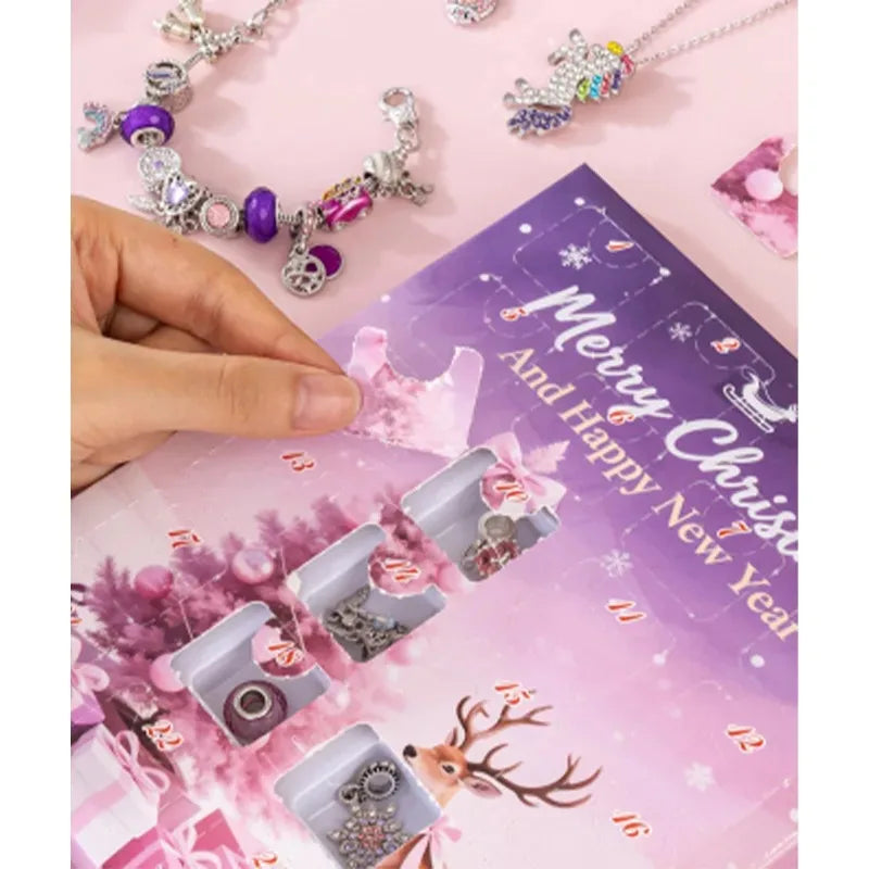 Julkalender berlockarmband med 24 luckor, DIY smycken för julkänsla